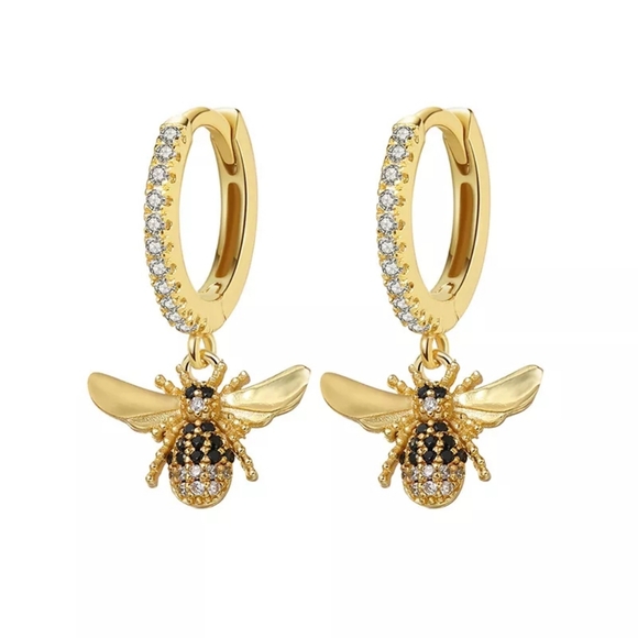 Jewelry - New Bee Hoop Dangle Diamond  CZ Earrings